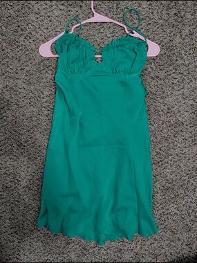 Sage+Paige Emerald Green Ruffled Bust Slip Dress